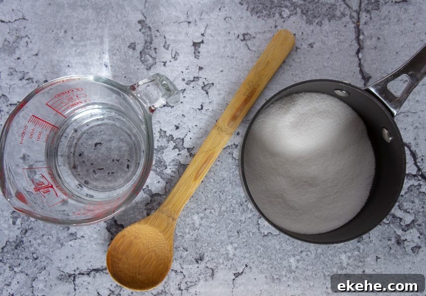 a pot of sugar and a measuring cup of water
