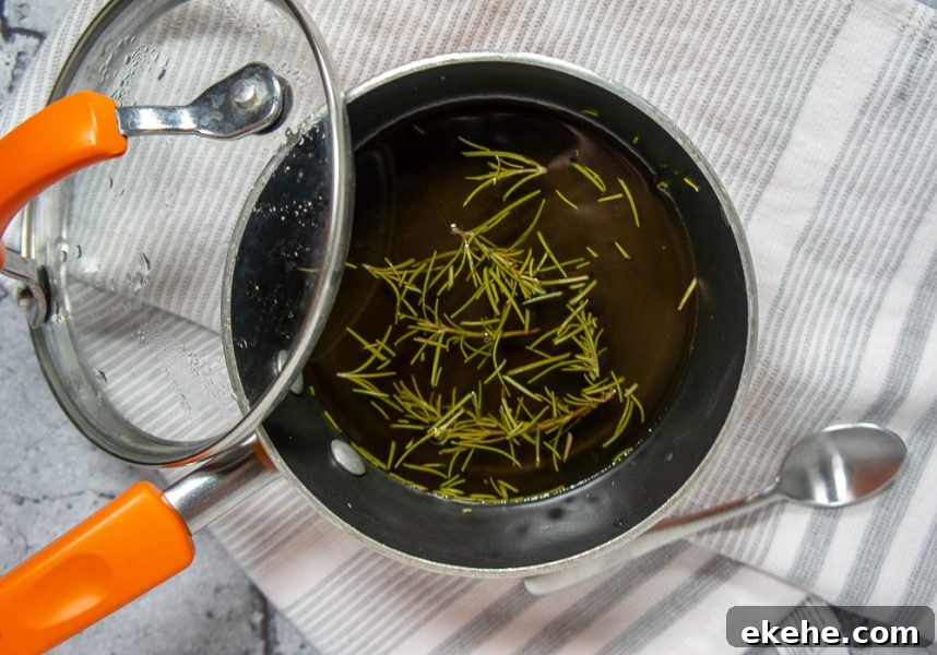 rosemary steeping in simple syrup