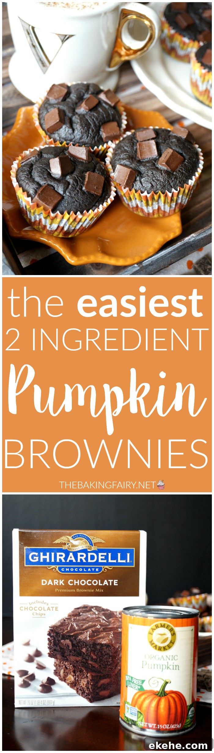 2-ingredient pumpkin brownies full image