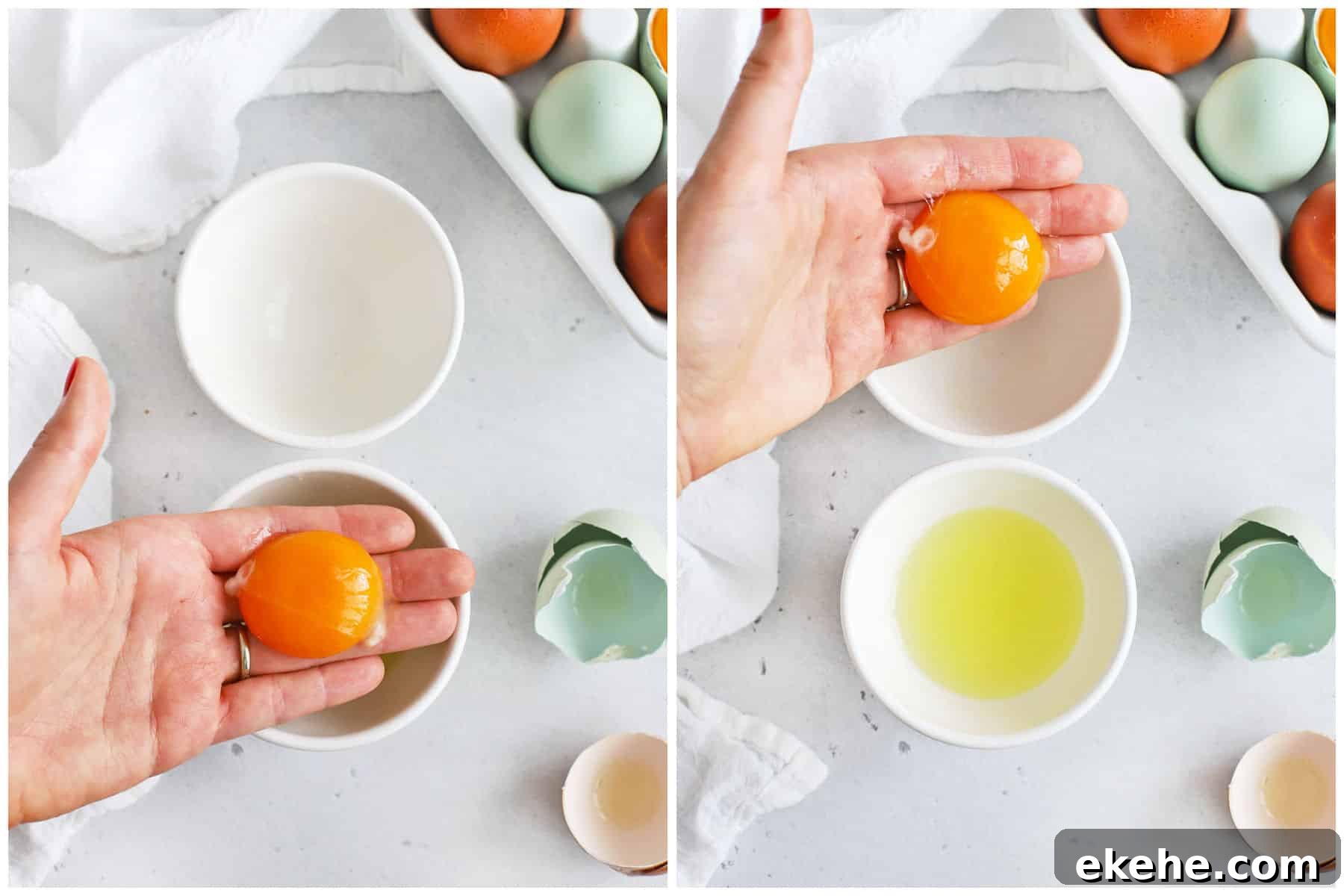 separating an egg with hands