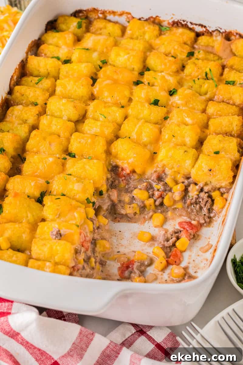 Cowboy Casserole served out of the casserole dish.