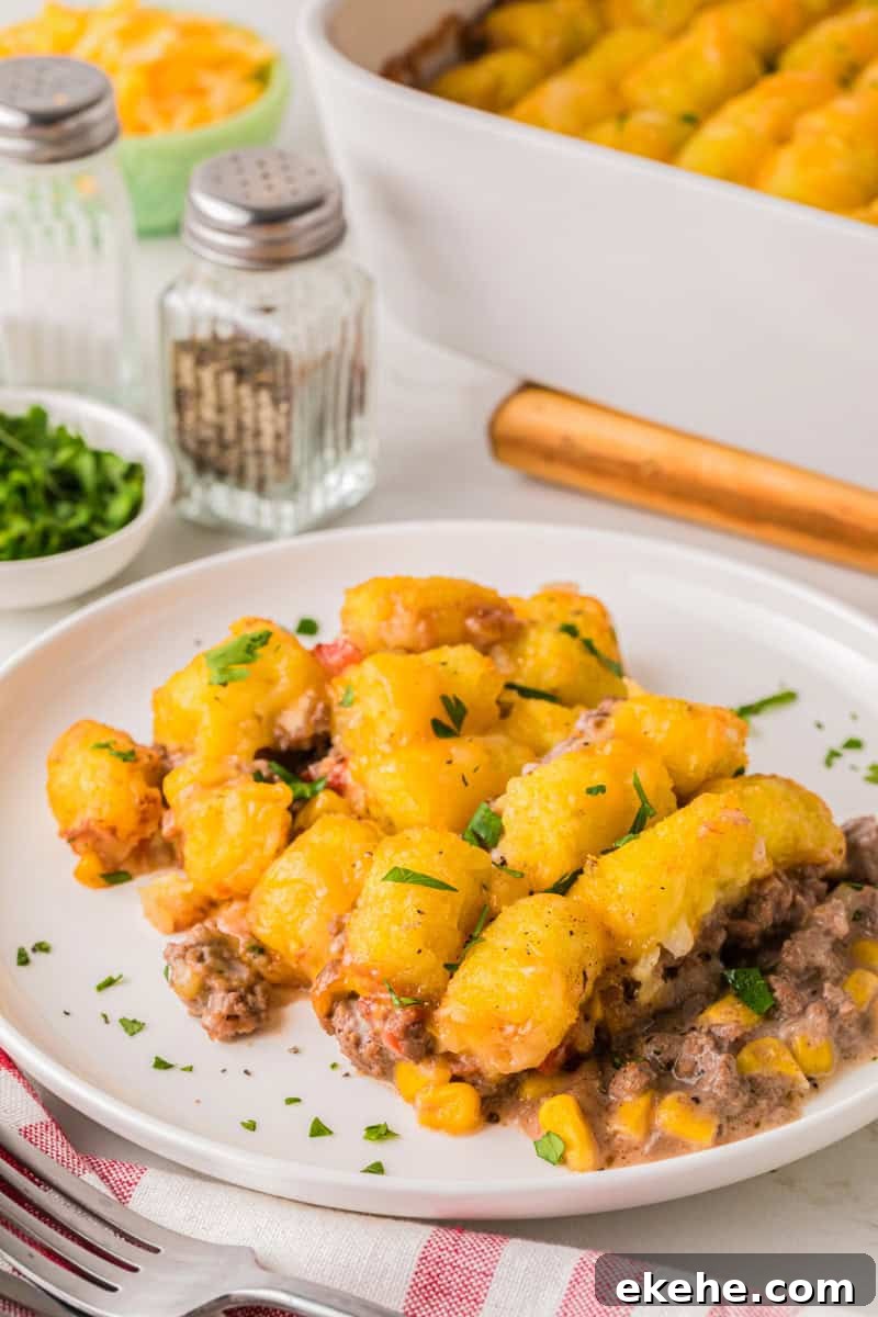 Cowboy Casserole served on a white plate.