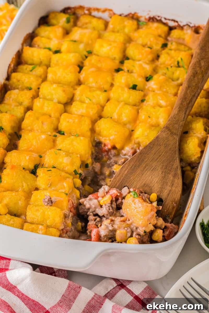 serving the Cowboy Casserole out of the baking dish.