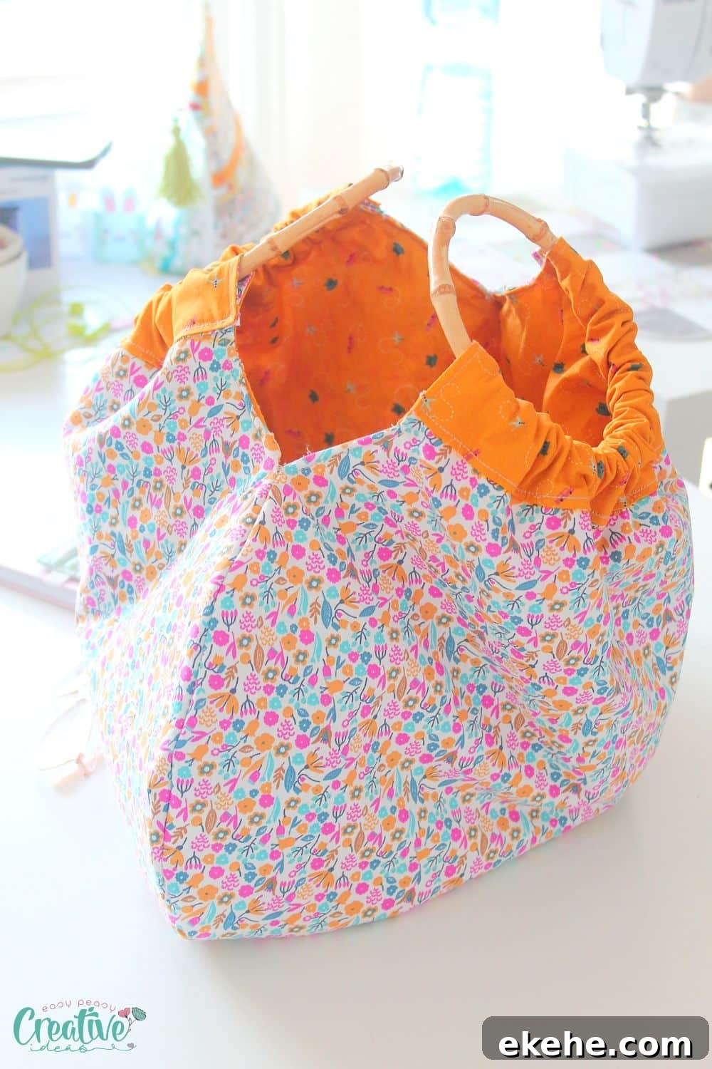Bamboo handle handbag