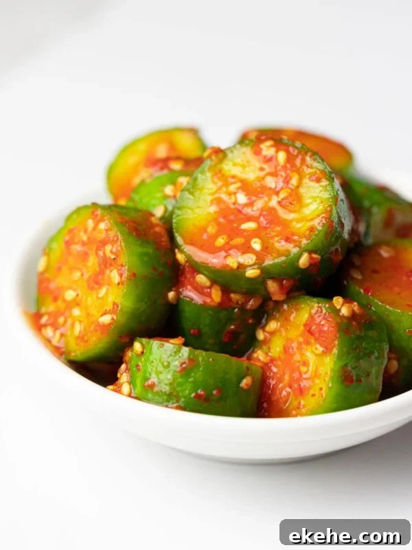 spicy Korean cucumber salad (Oi Muchim) with sesame seeds, oi muchim