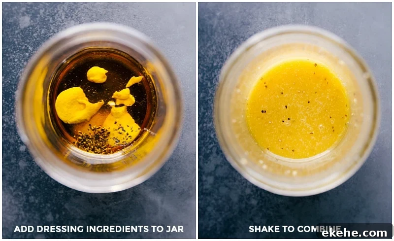 Dressing being made in a mason jar.