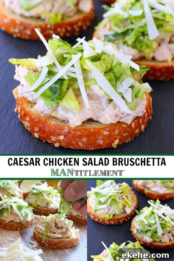 Caesar Chicken Salad Bruschetta collage for Pinterest