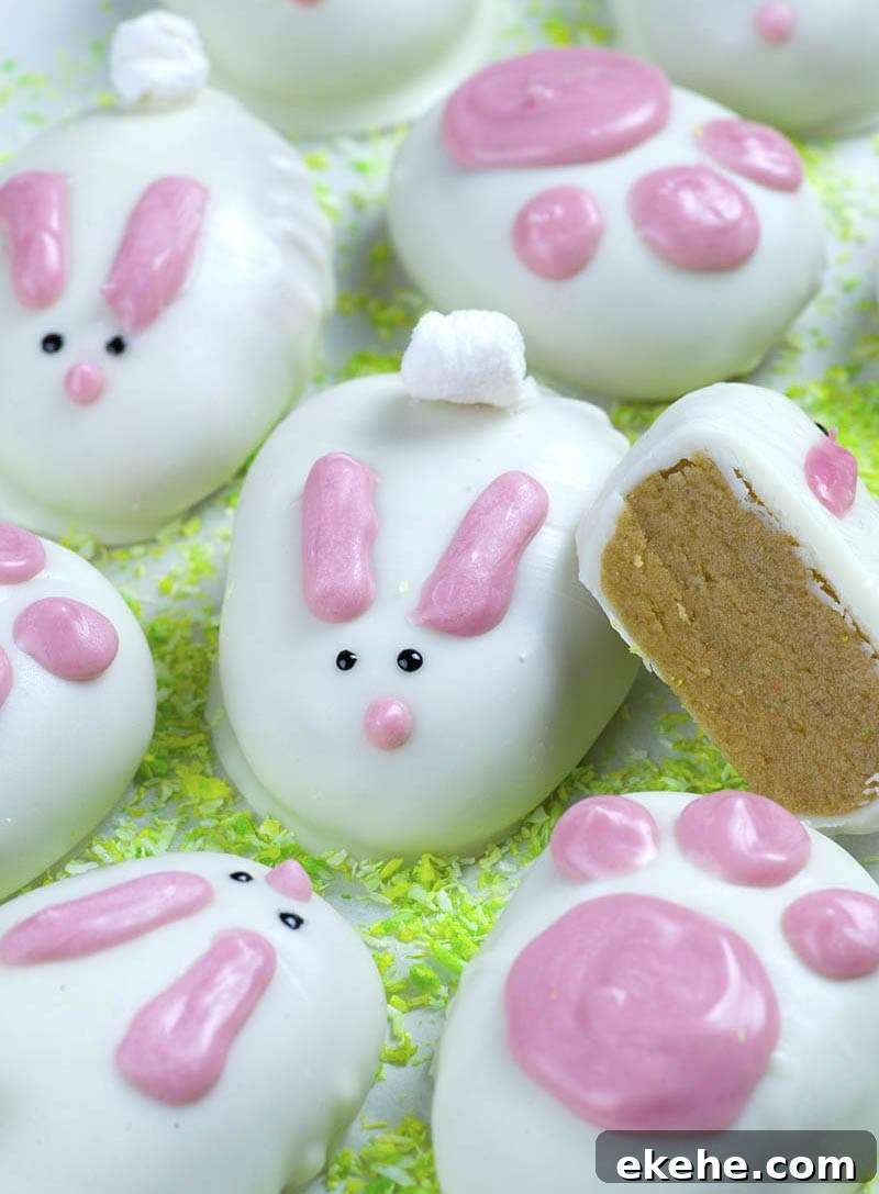 Bunch of Easter bunnies treats on green coconut 