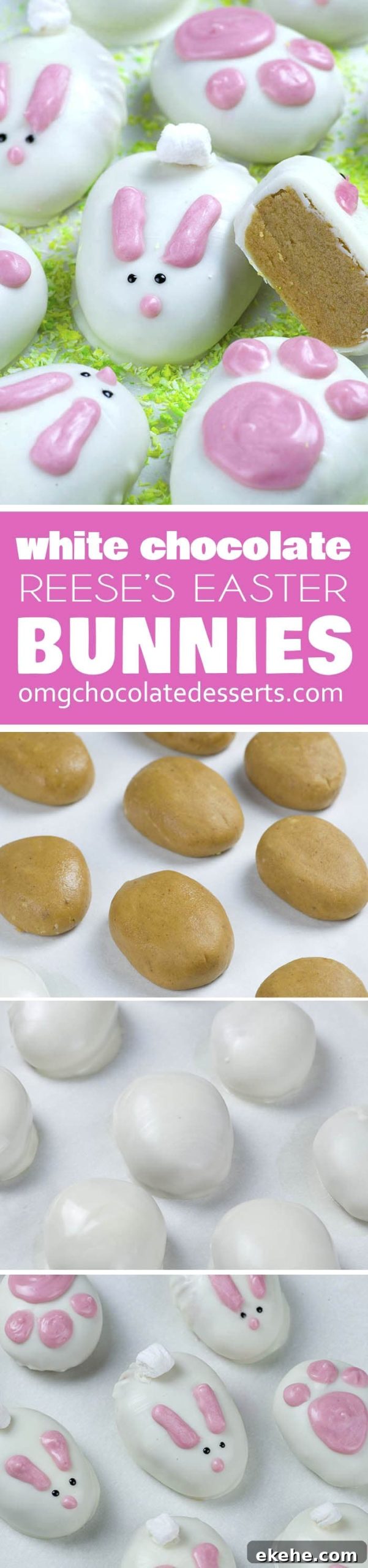Easter desserts like these White Chocolate Reese’s Easter Bunnies will satisfy any sweet tooth and add festive flair to your Easter party or brunch. 