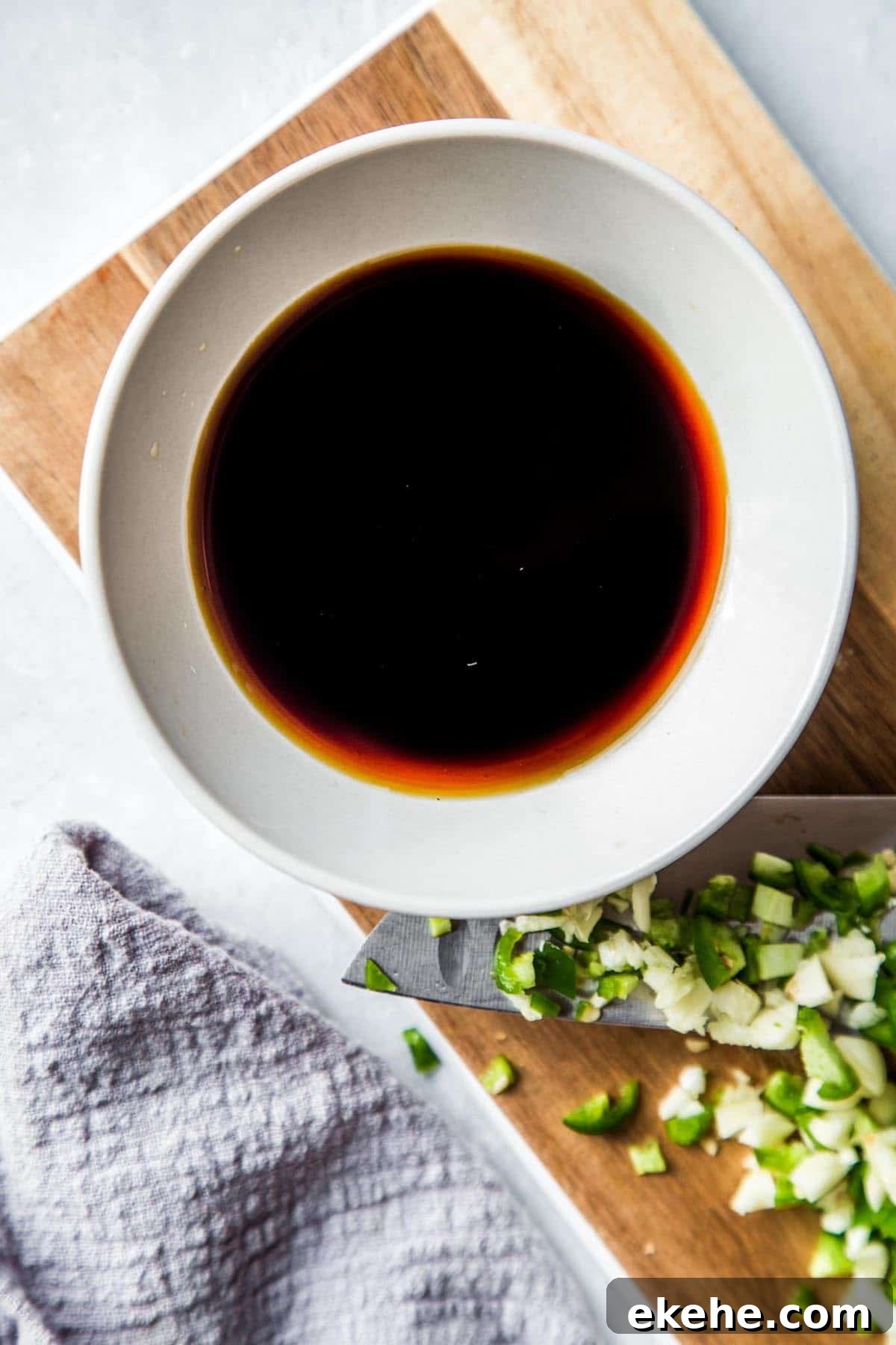Vegan vegetable fried rice sauce in a bowl.