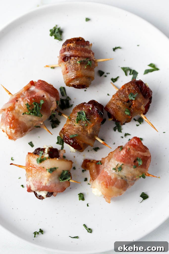 Top down view of perfect appetizer for the holiday season with thick cut bacon.