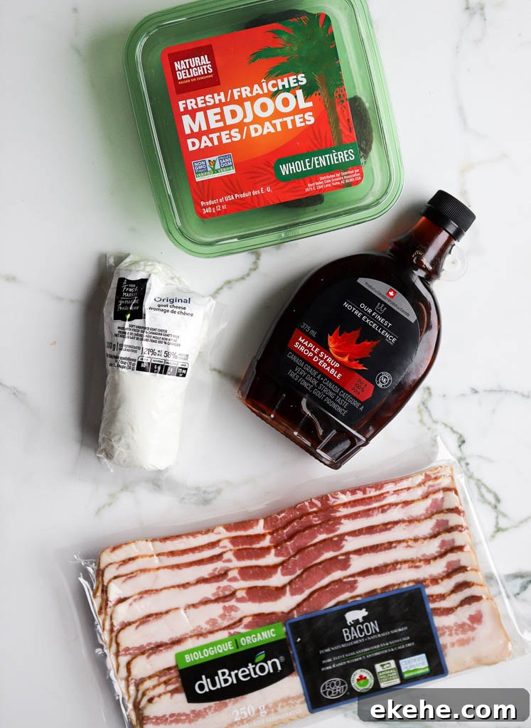 Stop down view of ingredients needed for the perfect holiday appetizer on white countertop.