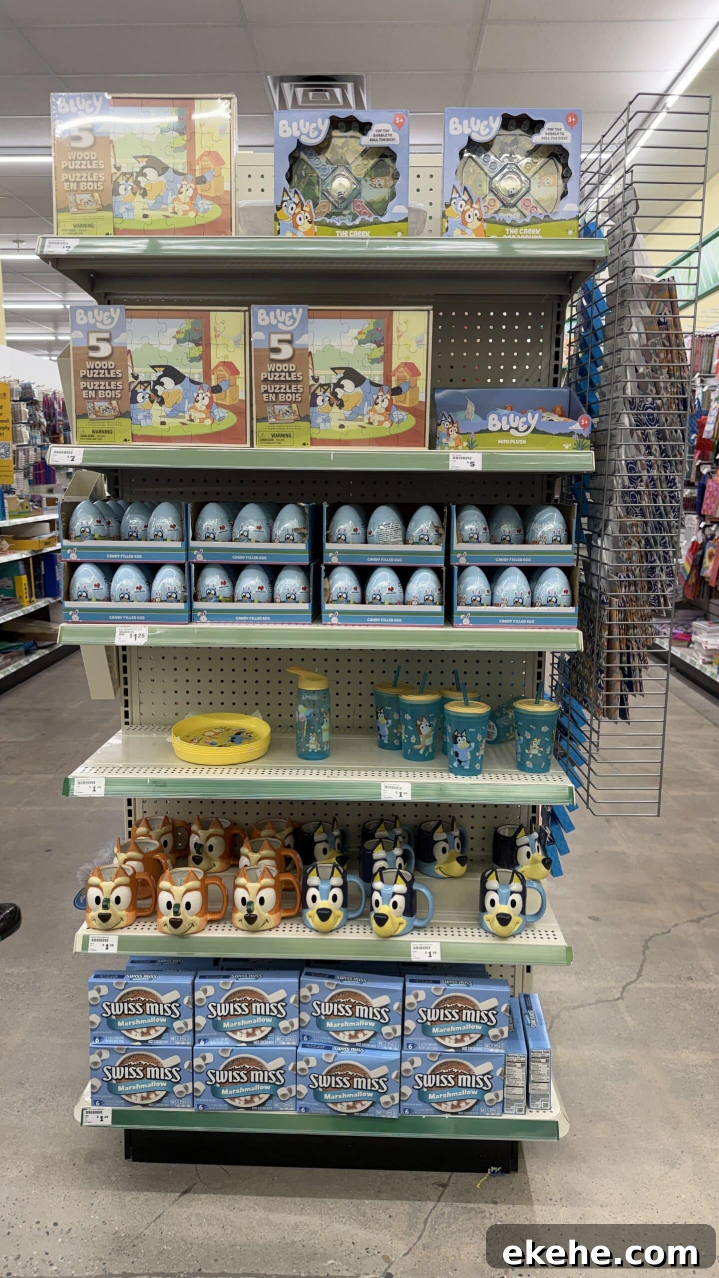 shelves at dollar tree full of bluey items