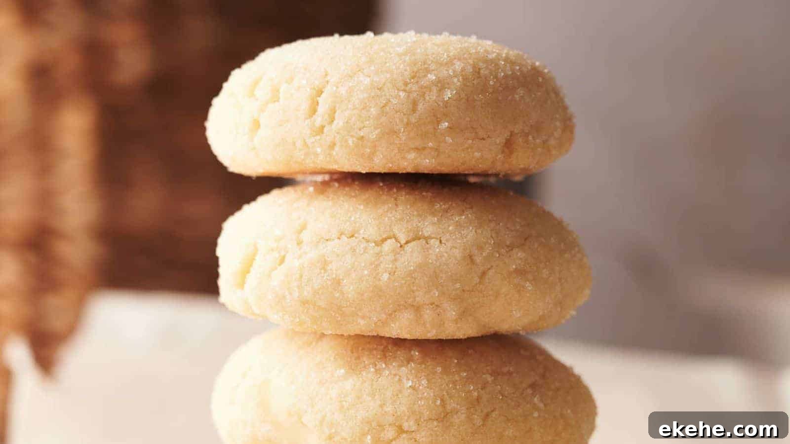 Three sugar cookies stacked on top of each other.