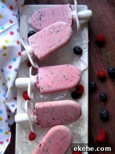 Raspberry and Blueberry Frozen Yogurt Popsicles for Summer Treats 8 over head view of the blueberry and raspberry frozen yogurt pops