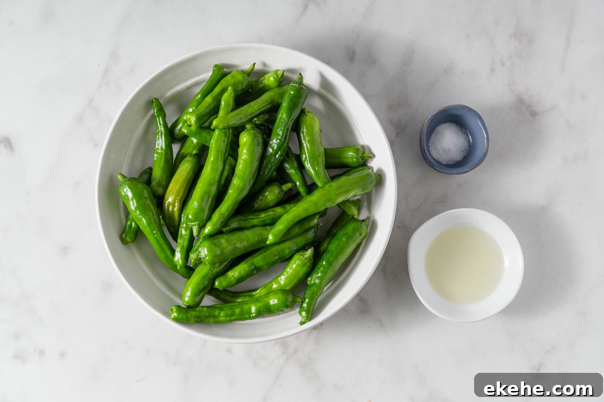 Ingredients for air fryer Shishito peppers.