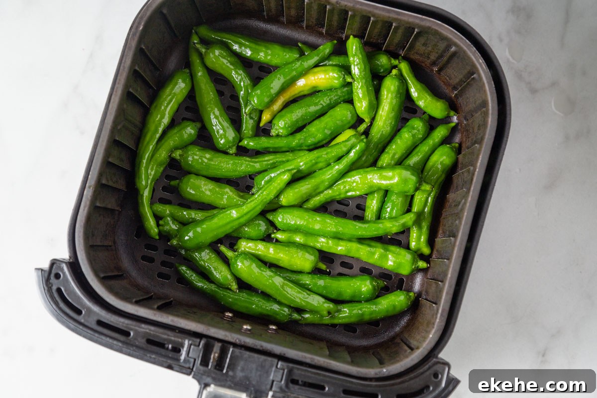 Shishito peppers in the air fryer.
